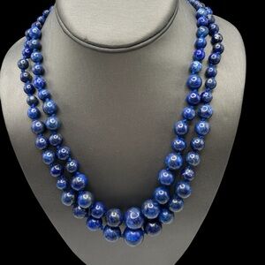 Stunning Genuine Lapis Lazuli Graduated Double Strand Necklace